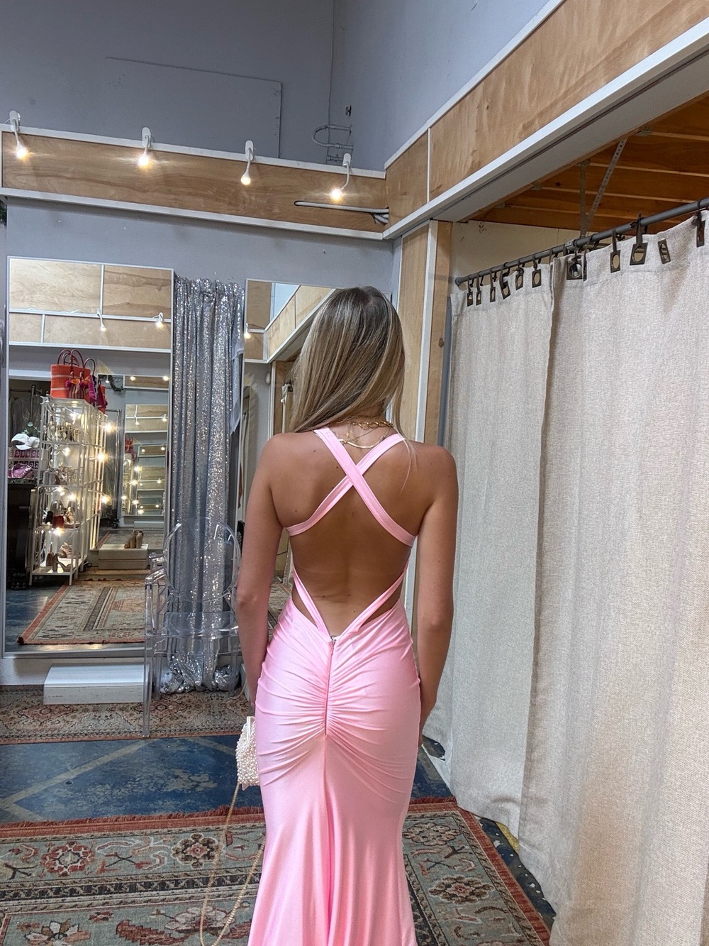 Blush Pink V-Neck Maxi Dress - Sleek Women's Evening Gown